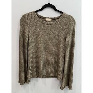 Altar'd State Women's Ribbed Shimmer Knit Top Medium Bell Sleeve Stretch Y2K